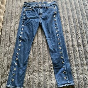 rag & bone  Blue Boyfriend Skinny Jeans with Silver Grommet Trim